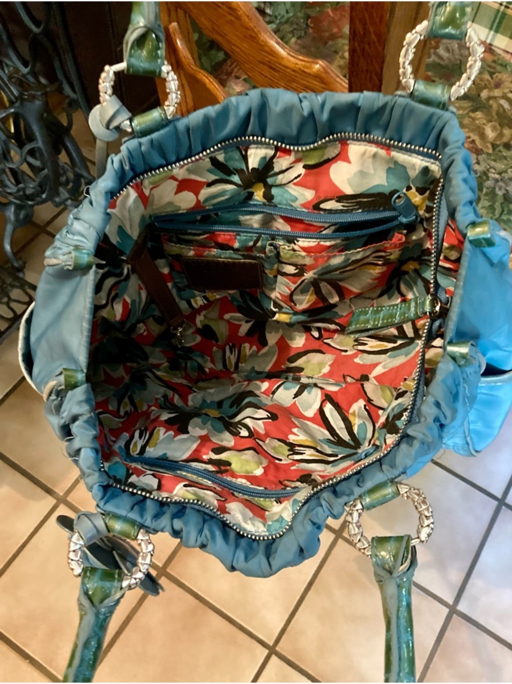 Brighton Teal Blue Floral Accent Shoulder Bag - Picture 5 of 6